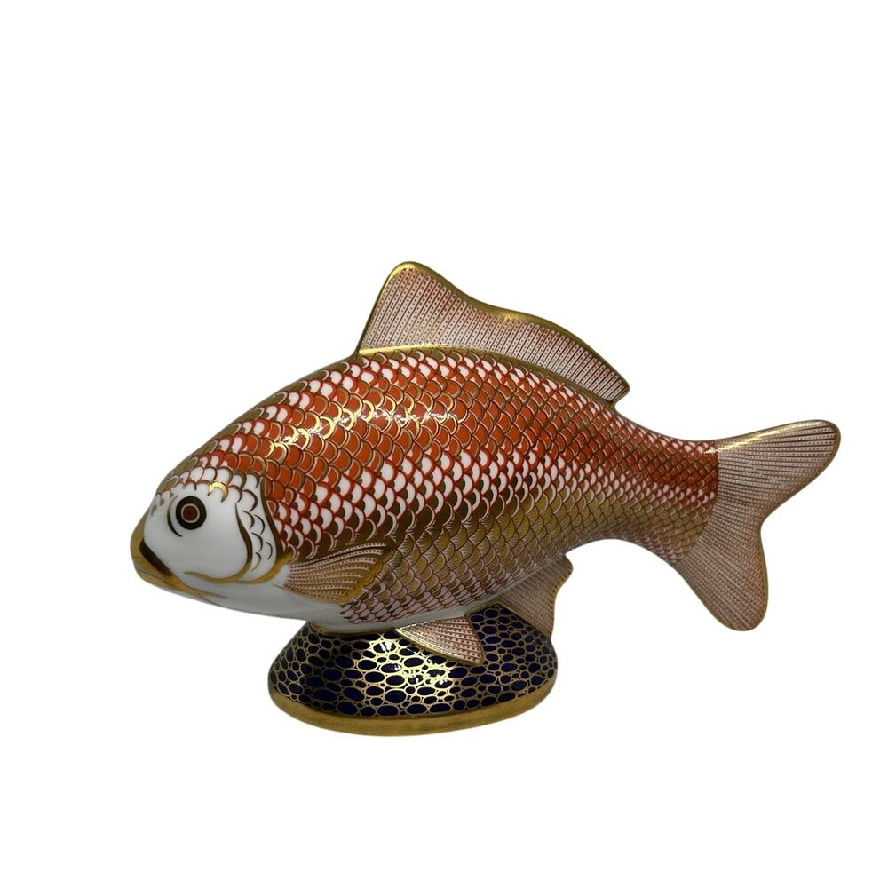 ROYAL CROWN DERBY Koi Carp BoneChina Figure Gold Trim Imari English 1988 Vintage